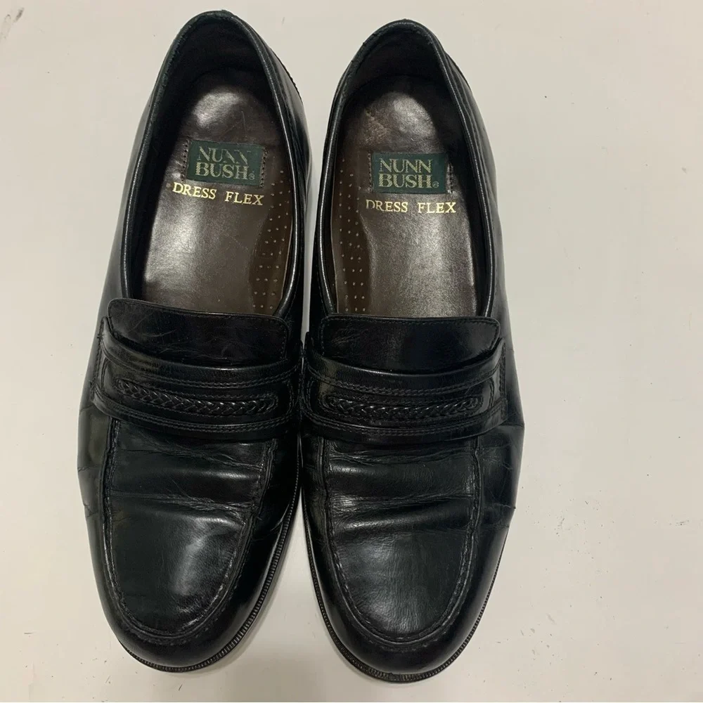 Nunn Bush Men’s Black Leather Braided Slip-On Loafers